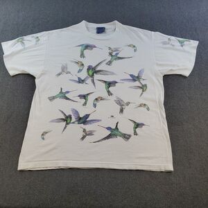 Vintage Harborside Graphics Hummingbird TShirt Mens Size Large White Made in USA